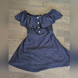Black Off-Shoulder Dress with Button Detail Kids size 10/12 tagged a small